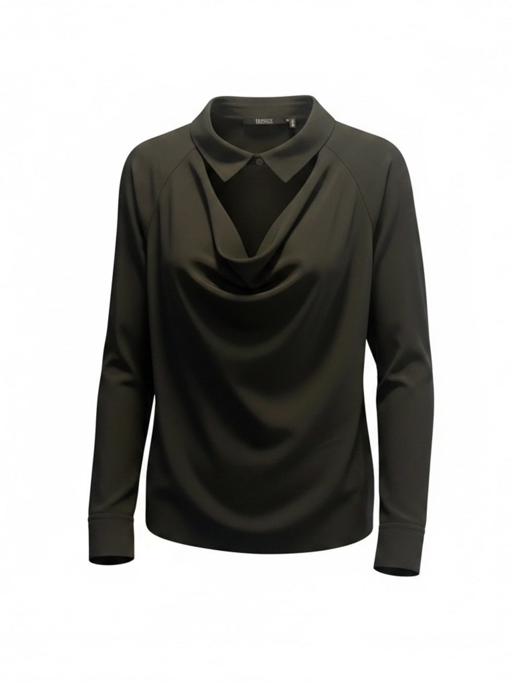 Badgley Mischka Black Cowl Neck Collared Blouse Long Sleeve Size XL